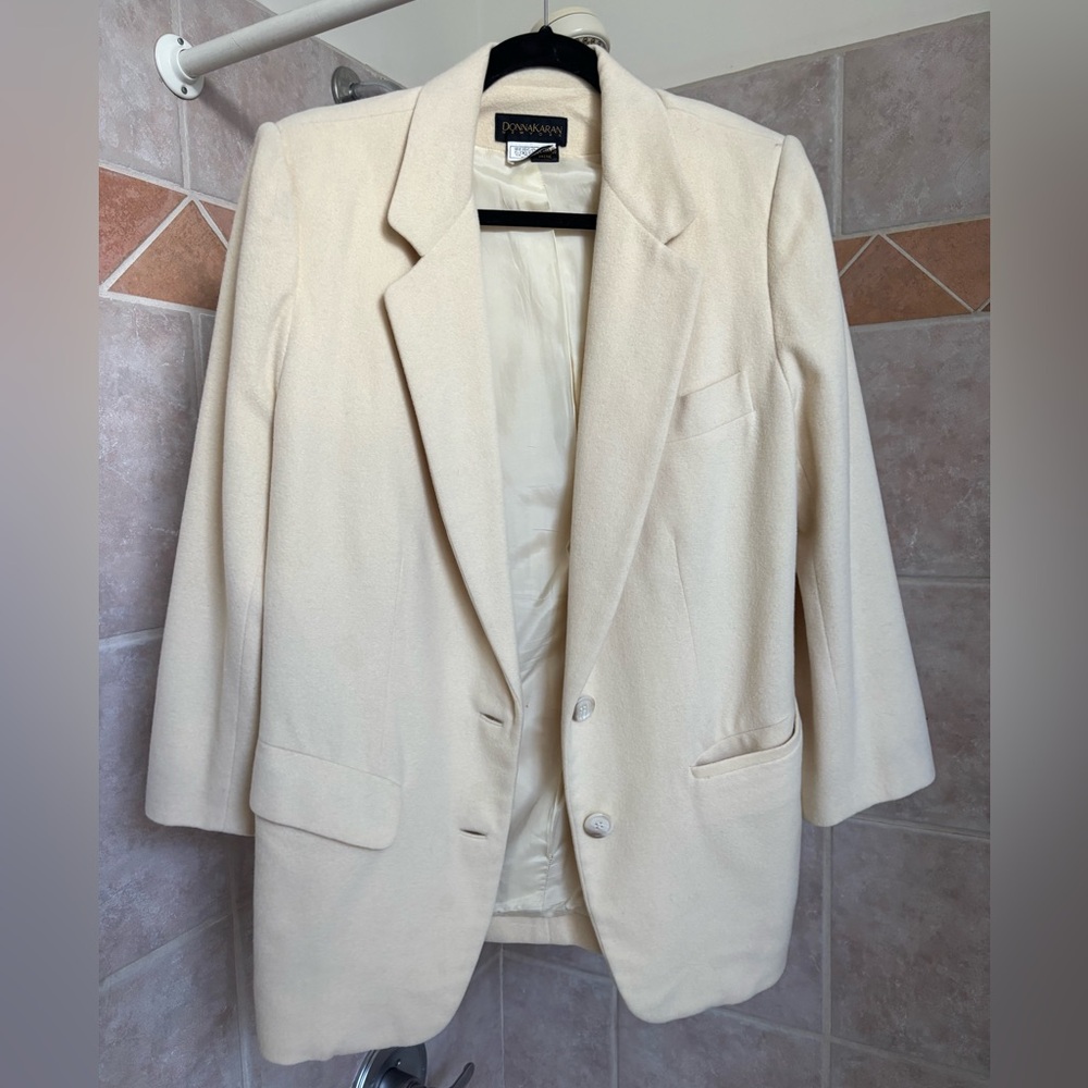 Vintage Donna Karan Bergdorf Goodman Cream Wool Cashmere Blend Coat